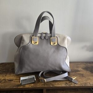 Fendi Gray Vintage and Cream Satchel with Gold Accents